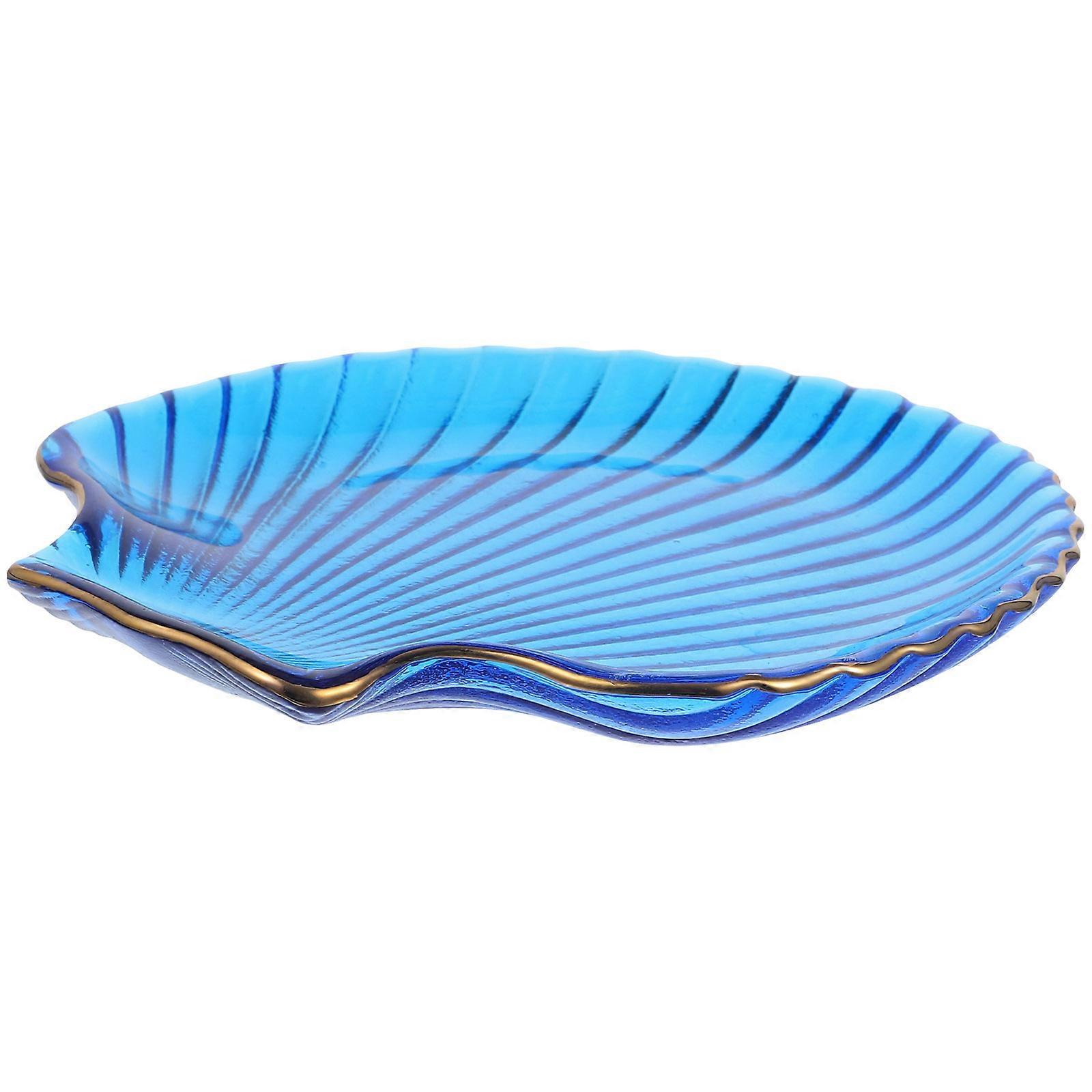 Creative Glass Dish Shell Shape Plate for Food Display 4Pcs Blue
