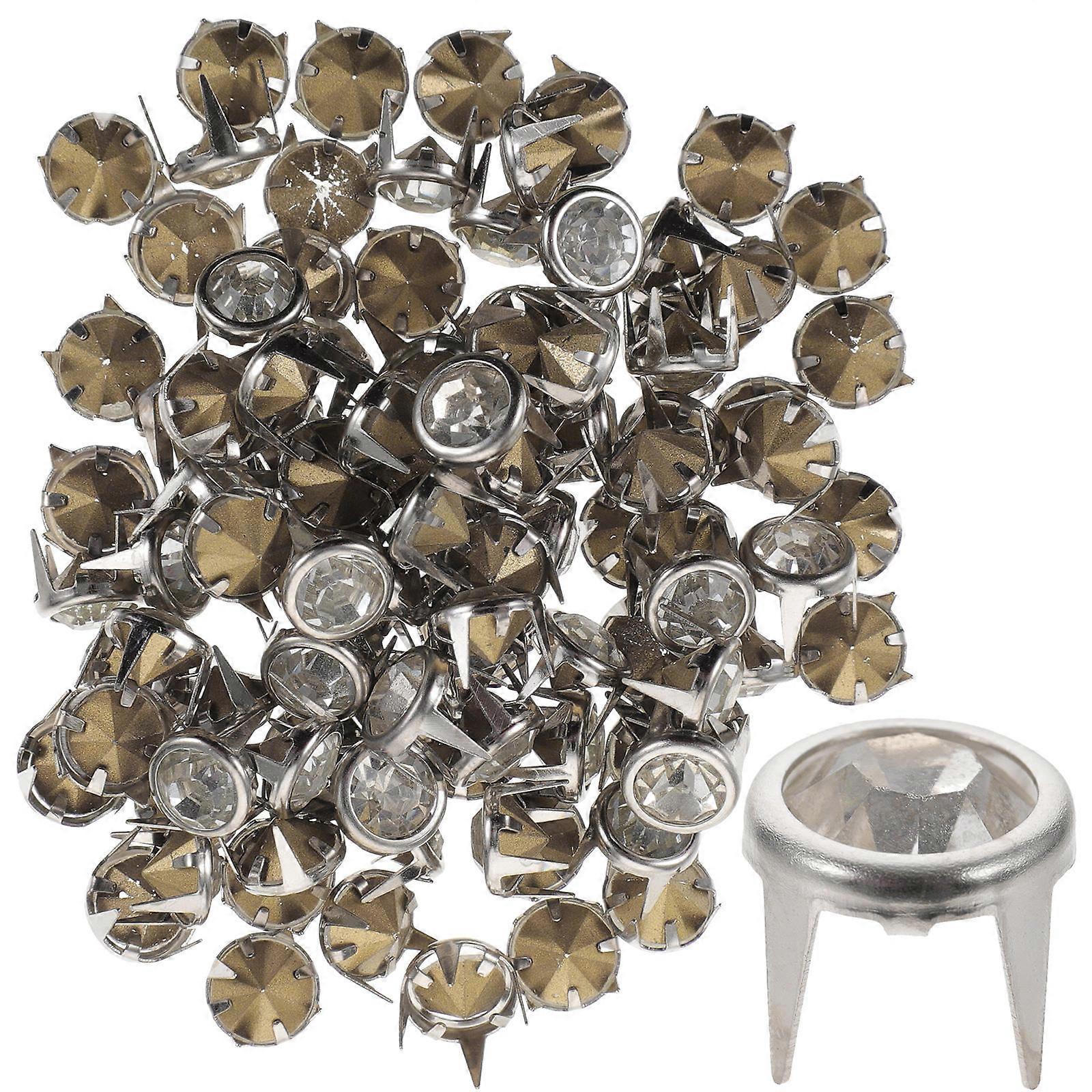 200Pcs Crystal Claw Rivets Decorative Studs for Crafts Silver