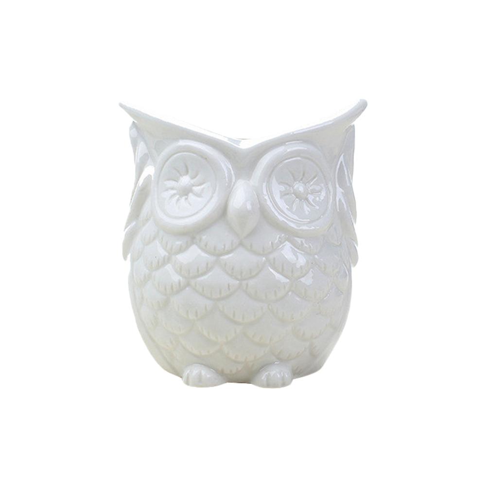 Cactus Planter Owl Design Ceramic Pot for Small Plants 2Pcs White