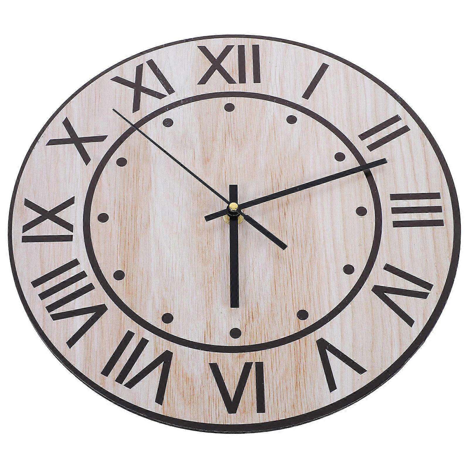 Light Brown Wooden Wall Clock for Silent Operation 4Pcs Vintage Design