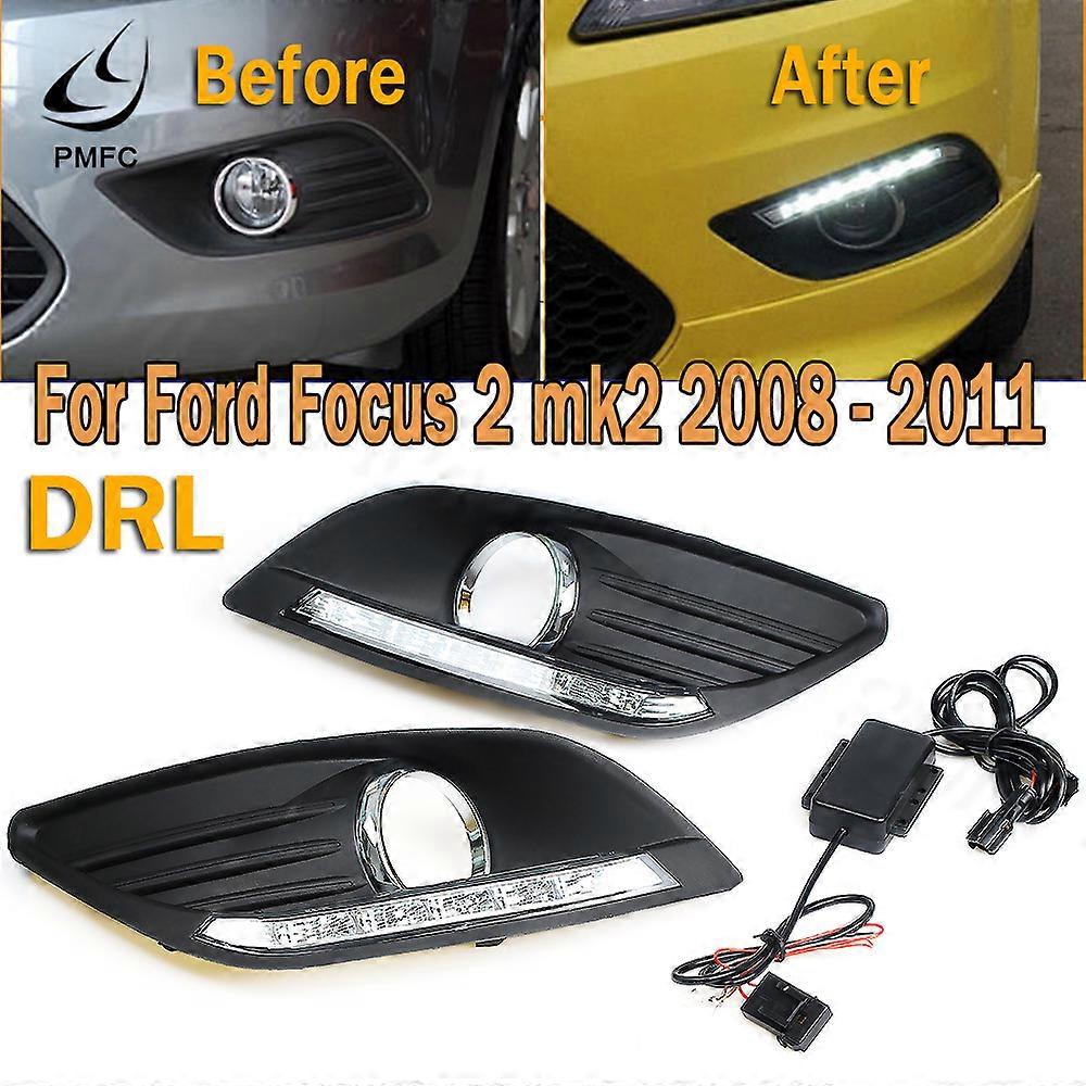 Compatible PMFC DRL LED Daytime Running Light Front Driving Lamp Fog Light White 12V Car DRL For Ford Focus 2 Mk2 2008 2009 2010 2011