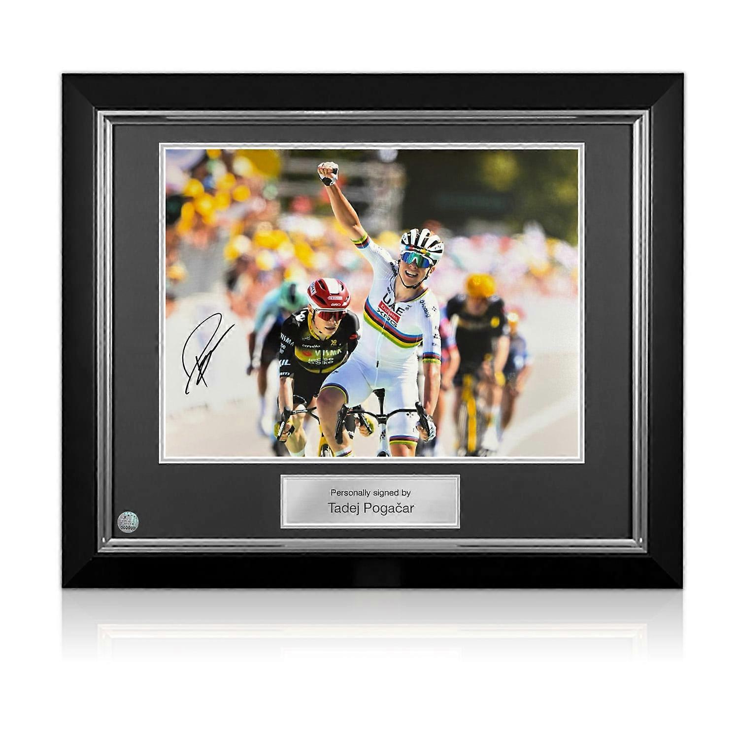 Tadej Pogacar Signed Cycling Photo: Mur-de-Bretagne Stage Win. Deluxe Frame