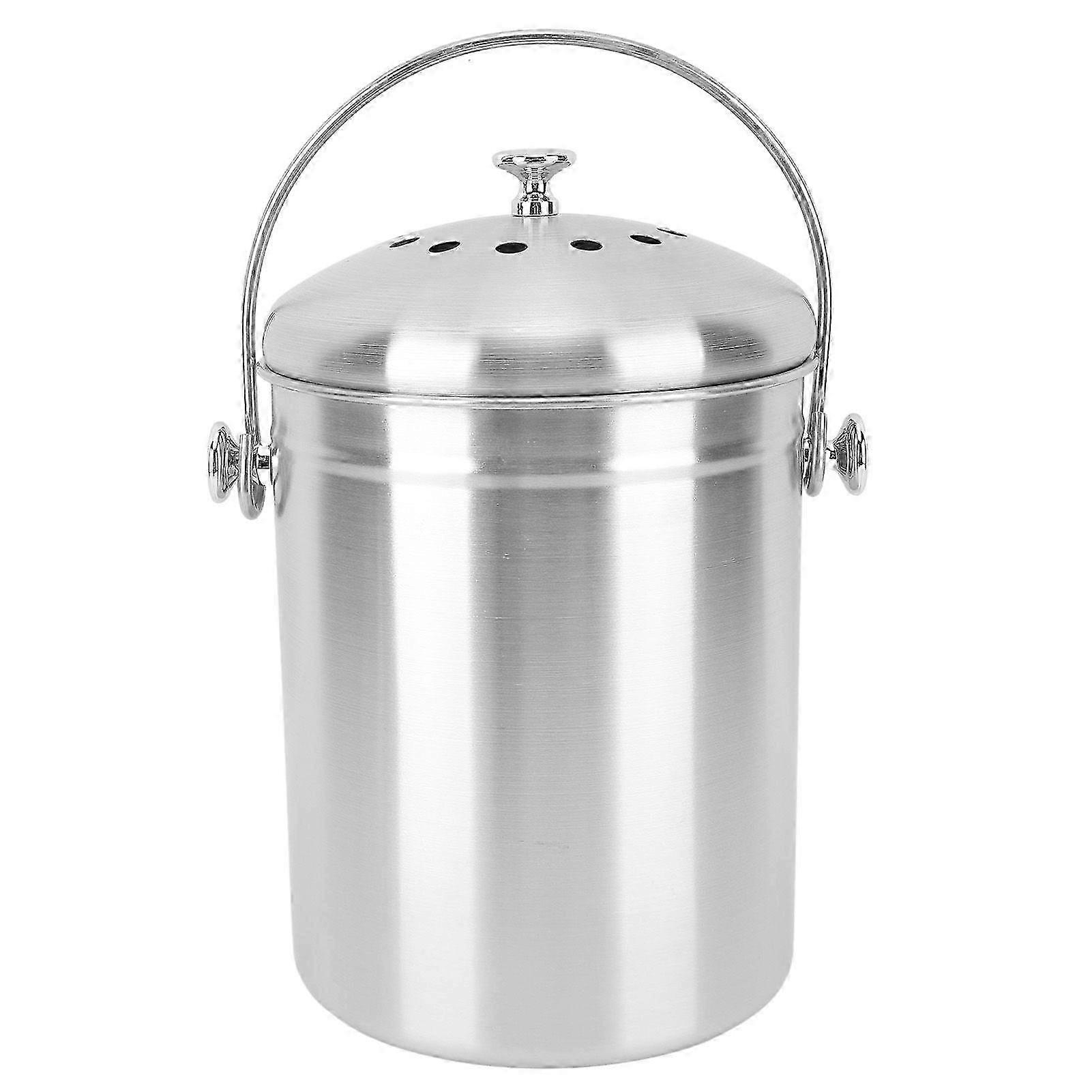 Countertop Compost Bin Round Stainless Steel Remove Odors Composting Bin with Carbon Filters for Kitchen Countertop