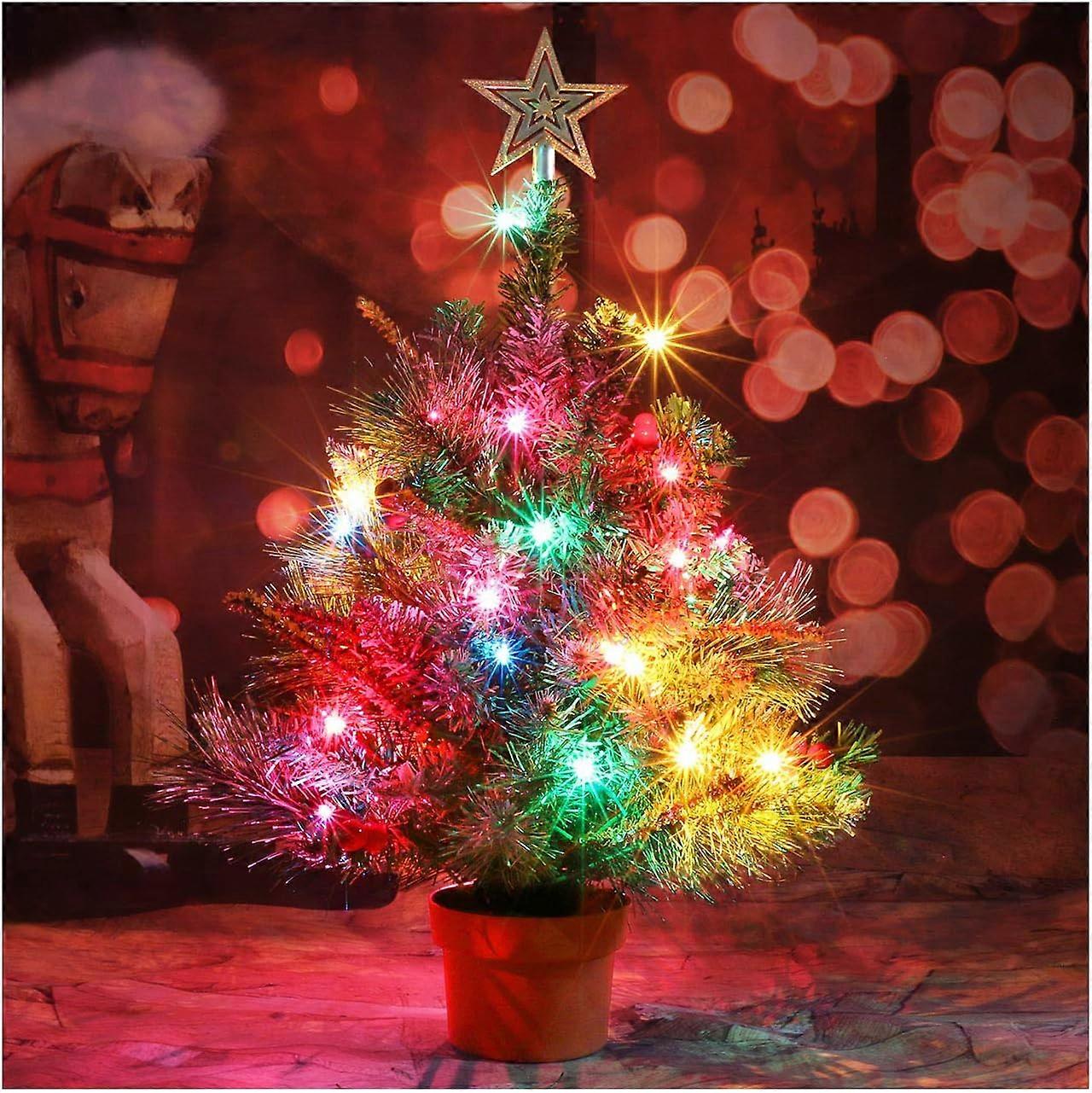 Mini Small Little Tabletop Prelit Christmas Tree 22 Inch Decorated with Ornaments 35 Multi-Colored Lights Artificial Green Tree CASA CLAUSI