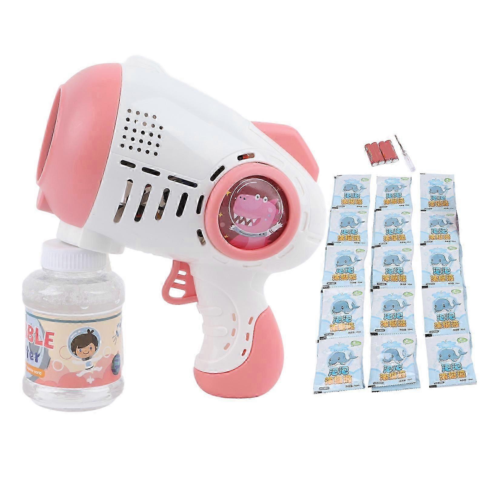 Pink Battery-Powered Bubble Blower for Kids with LED Lights
