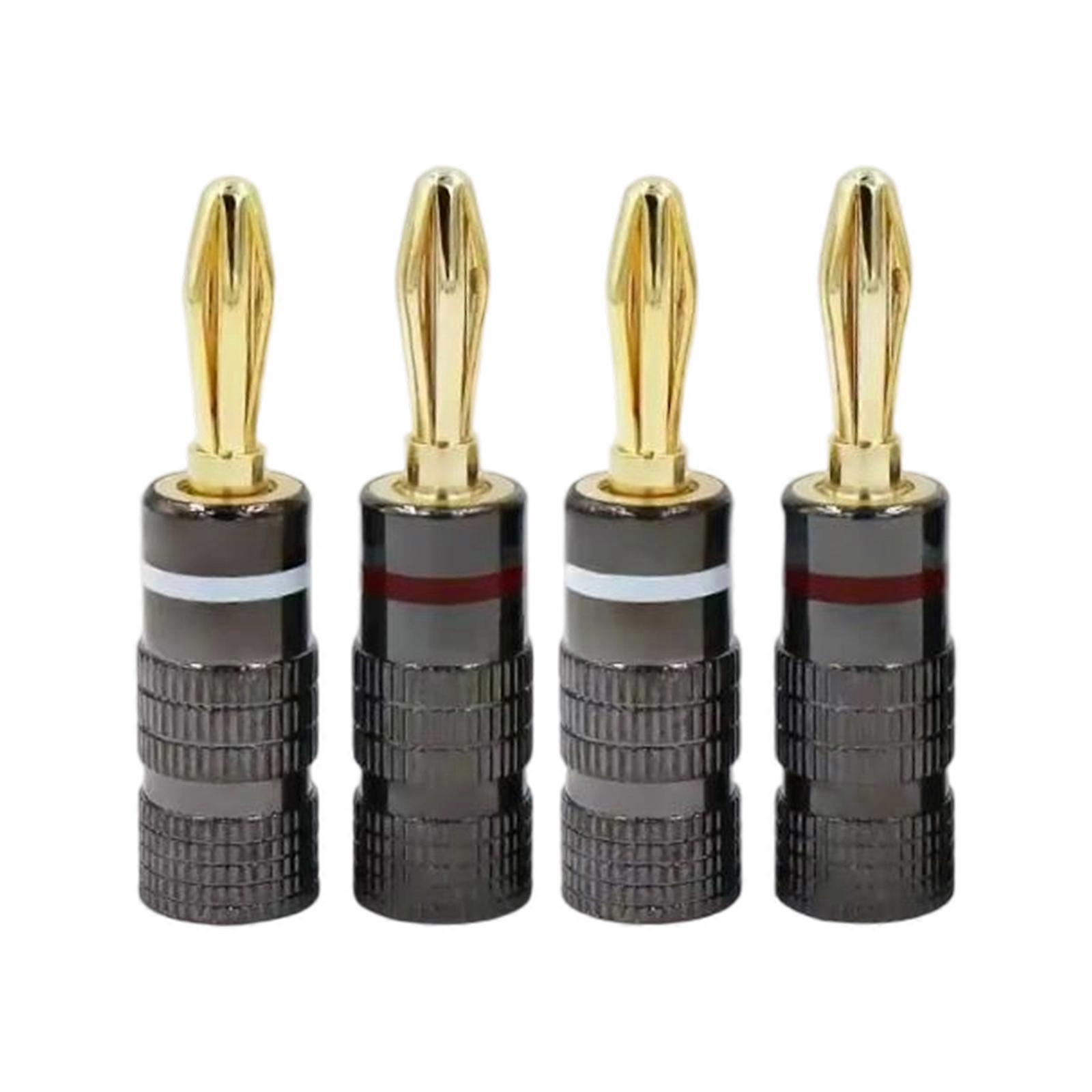 4Pcs 4mm Banana Plug Gold Plated Insert Connector Banana Pin with Screw Lock for Electronics Equipment Testing Multicolor