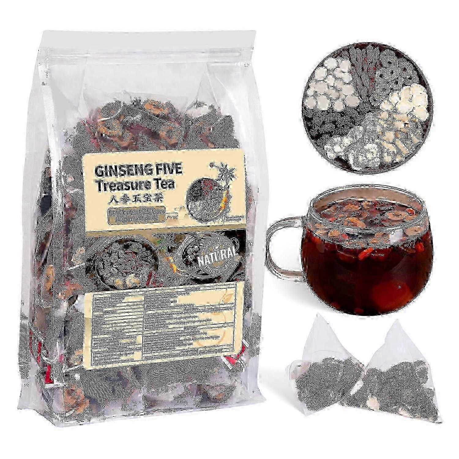 ג'ינסנג חמשת האוצרות תה חיזוק הכליות תה צמחים סיני הכנת כליות אורגניות טבעיות זכר ונקבה ותה ניקוי רעלים רפואי יקר