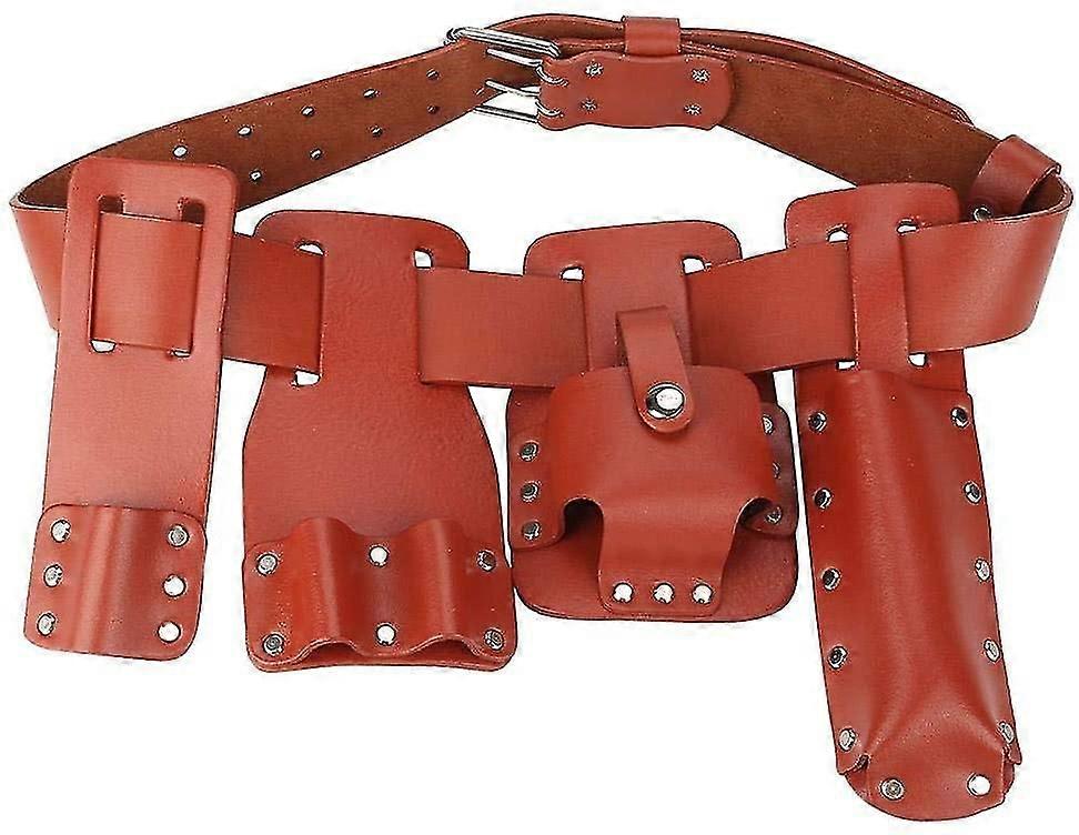 Tool Bag-5 In 1 Leather Tool Bag Type Tool Rack Horizontal Wrench Tool Belt1pcs-brown