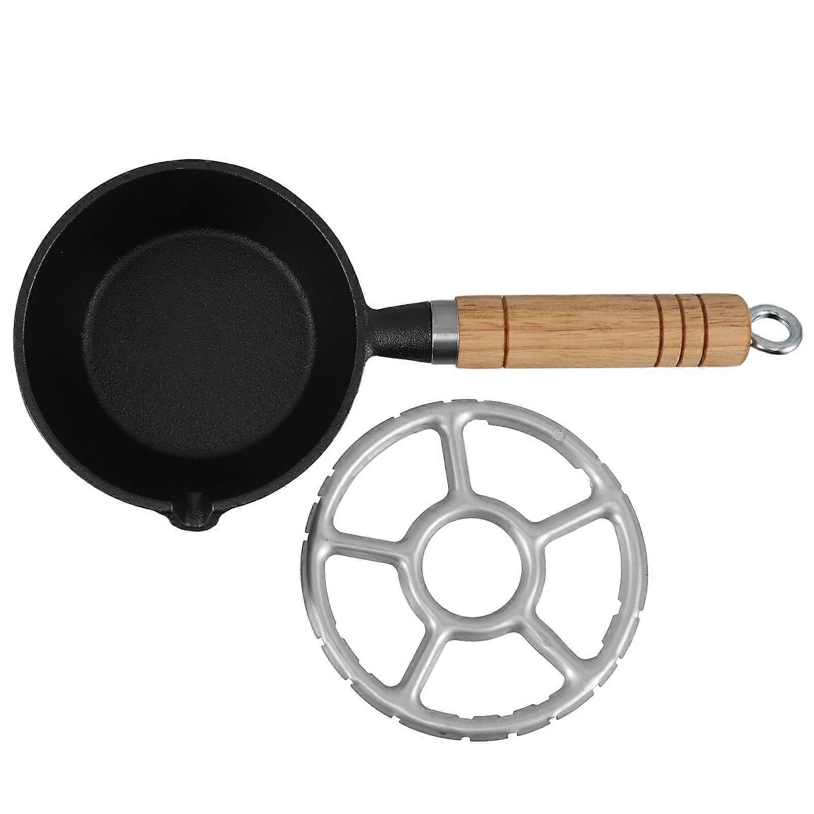 Cast Iron Egg Frying Pan with Wooden Handle for Single Use Mini Skillet