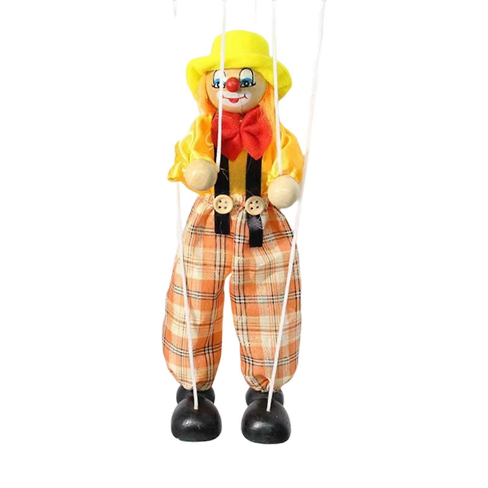 Funny Animated Clown Puppet Marionette Theater Toy For Kids Imaginative Play Hand Eye Coordination Early Learning Toy  Yellow