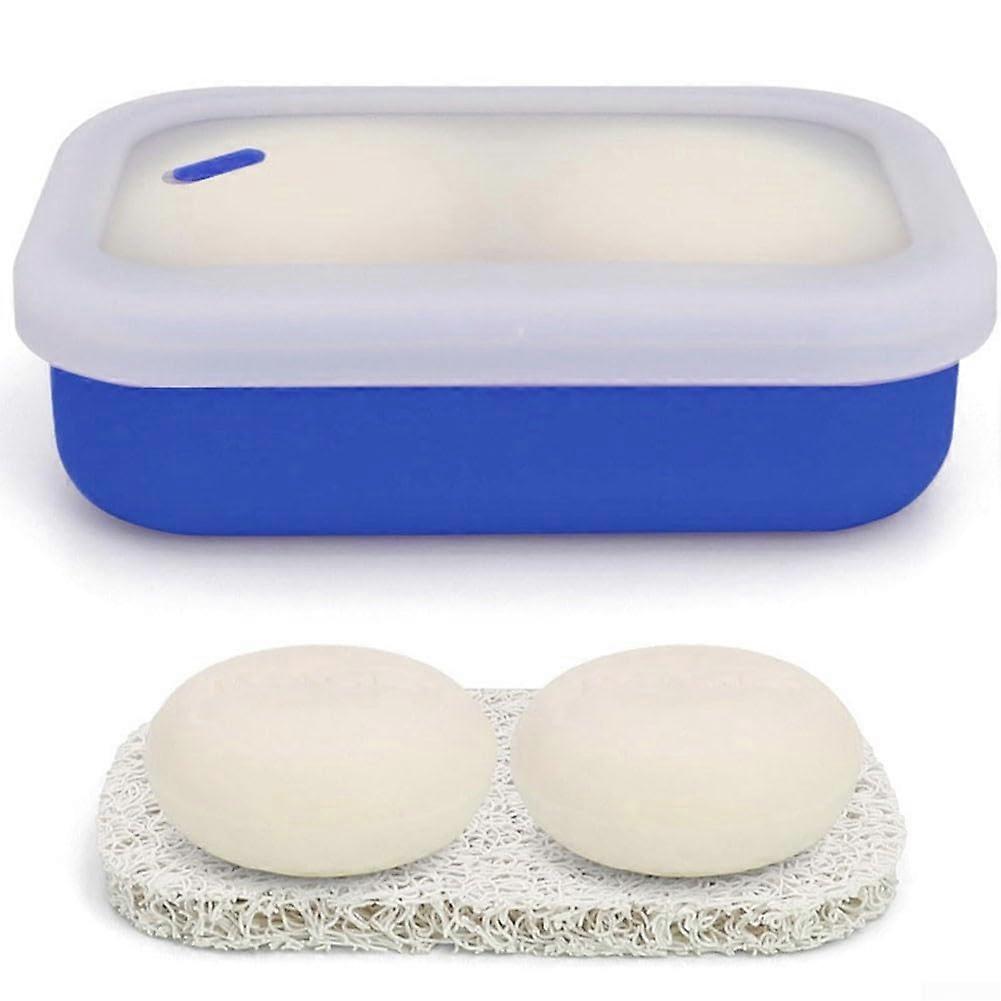 Silicone Travel Soap Case with Drying Pad for Shampoo Bars and Conditioner, 2 Pack Leak Proof (Blue)