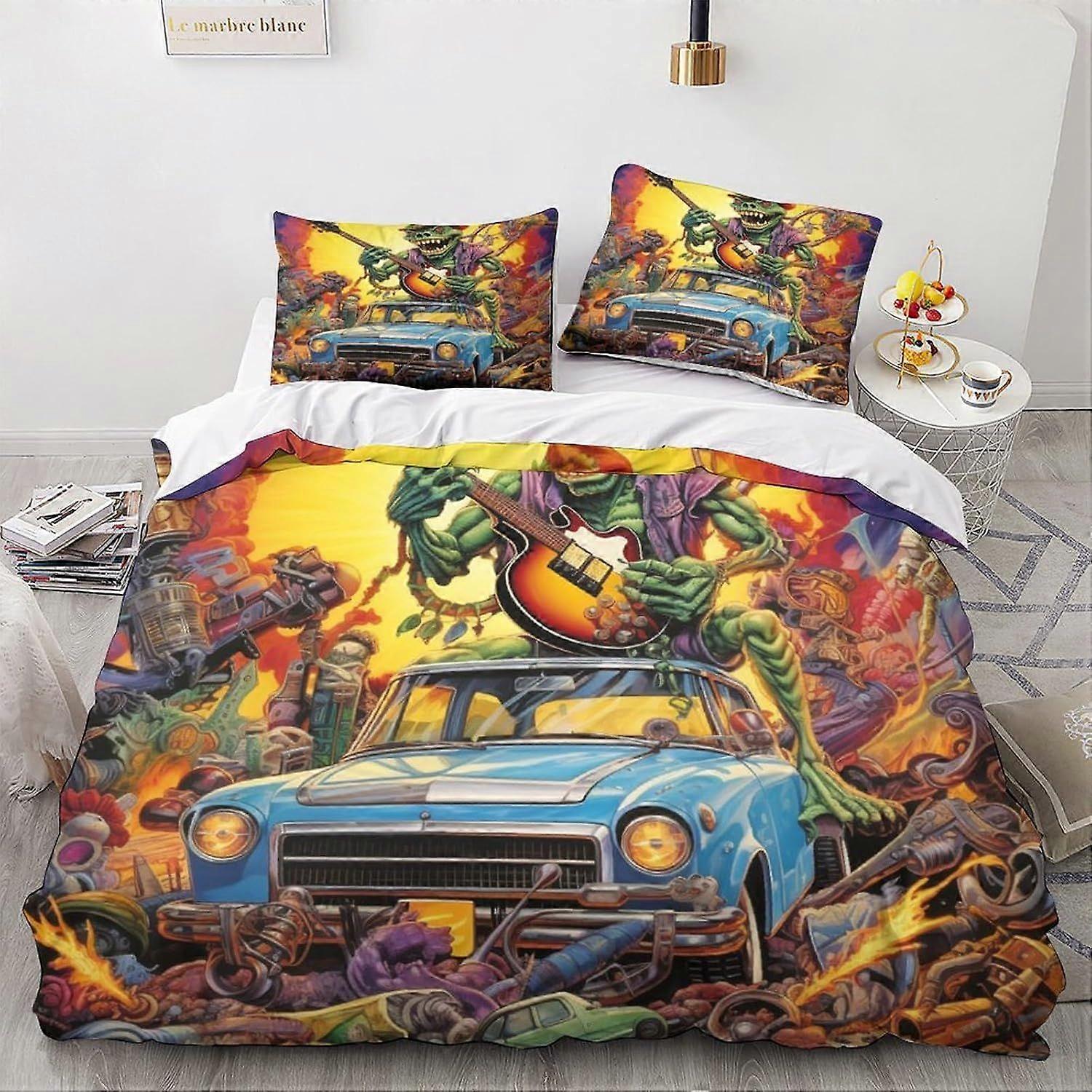 LikeEj Monsters Style 3D Digital Print vintage carro Bedding Sets Cartoon Print Duvet Cover Sets Soft Microfiber 3Pcs Quilt Cover com fechamento com zíper