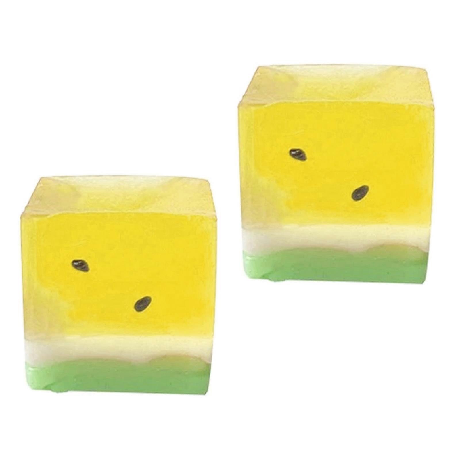 Summer Watermelon Ice Block Squeeze Toy Set of 2 Soft Squeezable Sensory Decompressing Toy For Adult and Kids Relaxing  Yellow