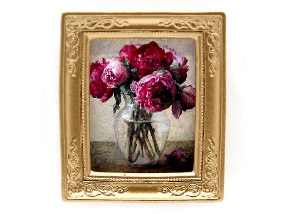 Dolls House Manet Pink Flowers Picture Painting Gold Frame Miniature Accessory