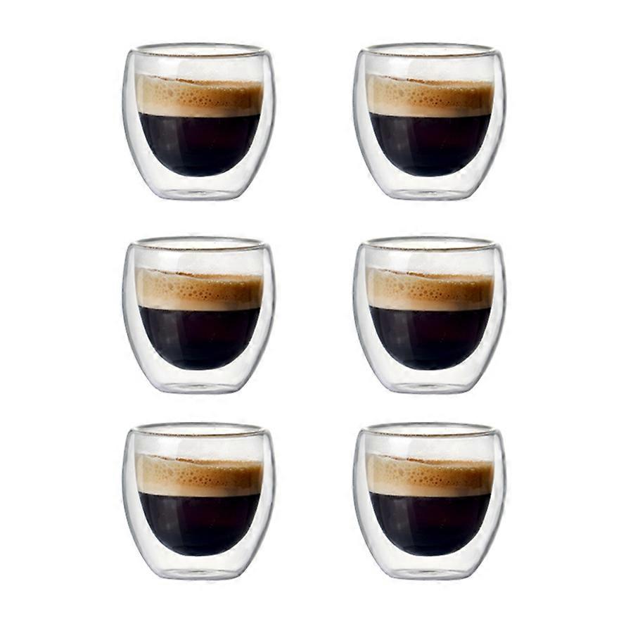 6PCS 80Ml Double-Layer Glass Coffee Cup Set for Drinking Tea,Drinking