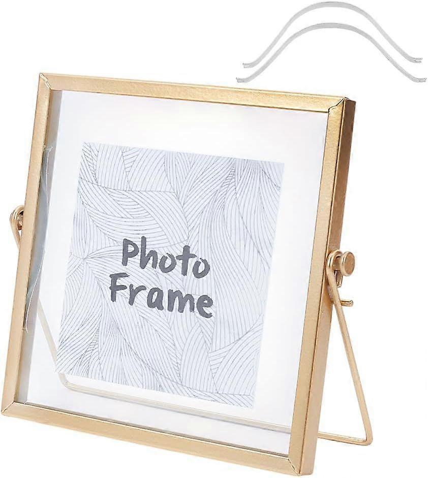 6.3x6.3 Inch Glass Picture Frame Vertical Gold Metal Photo Frame Simple Metal Geometric Picture Frame Tabletop Shelf Photo Frames with Glass Front Fra