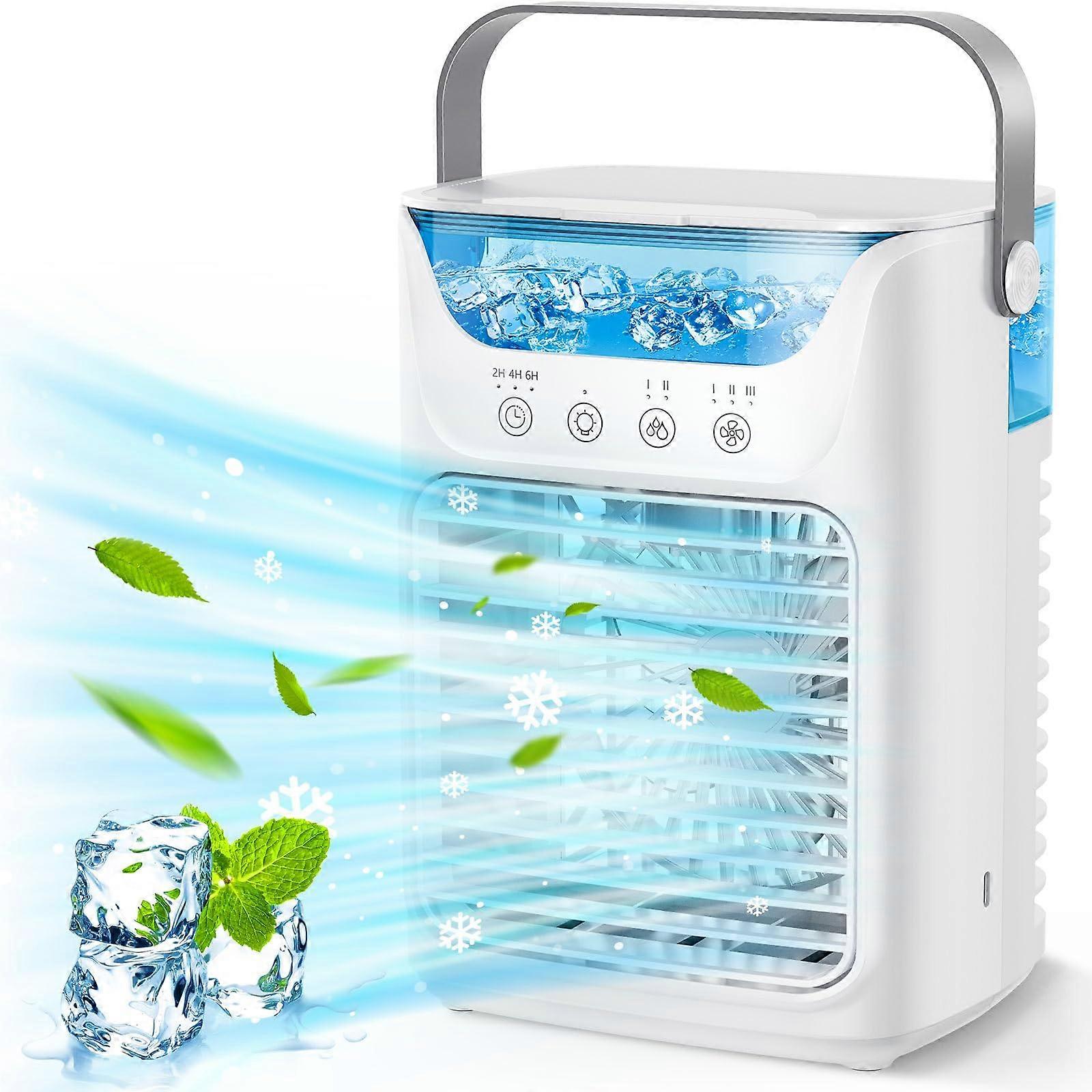 Portable Air Conditioner Mini Fan Cooler & Humidifier with 700ml Tank, Timer, Quiet 7Color Light