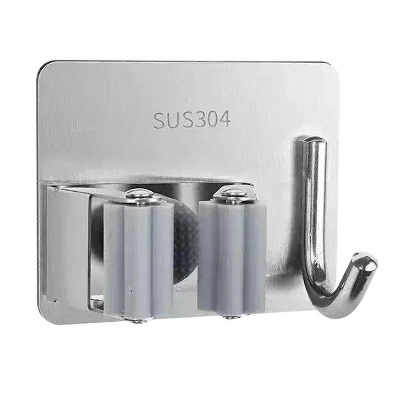 Broom and Mop Holder Wall Mounted Adhesive Hooks for Kitchen Bathroom Storage Organizer, 2 Pack (A2)