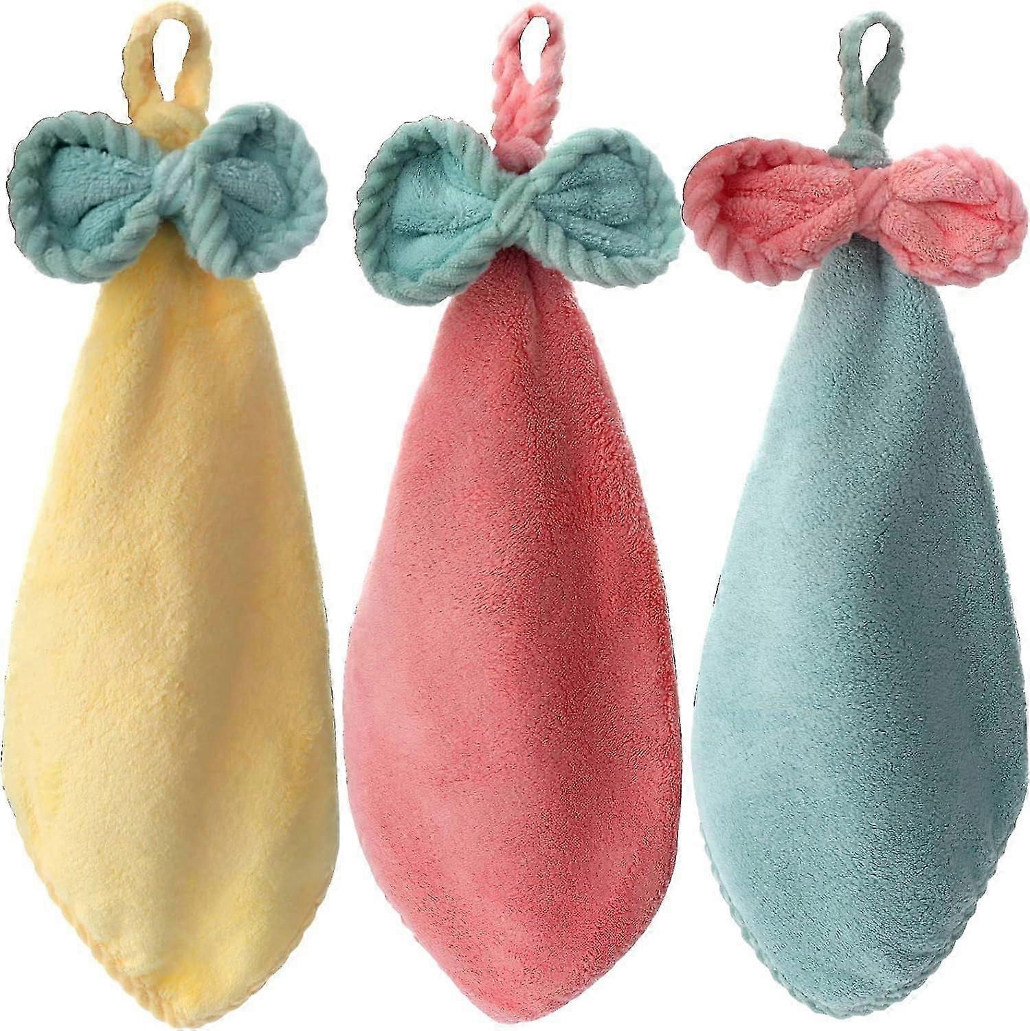 (ألوان فاتحة) مجموعة منشفة مطبخ وحمام من الصوف المرجاني من 3 قطع لتجفيف يديك على الفور