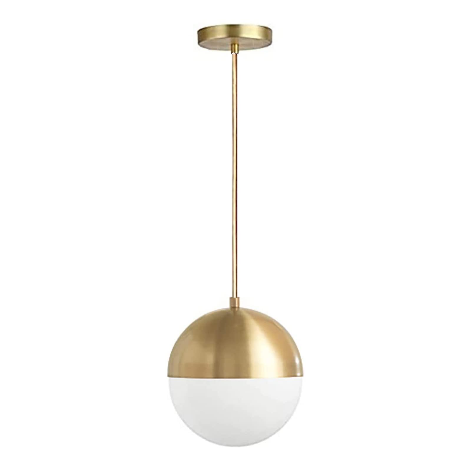 Modern Brass Globe Pendant Light with Frosted Glass, 7.8 Inch, Adjustable Height, E26 Socket