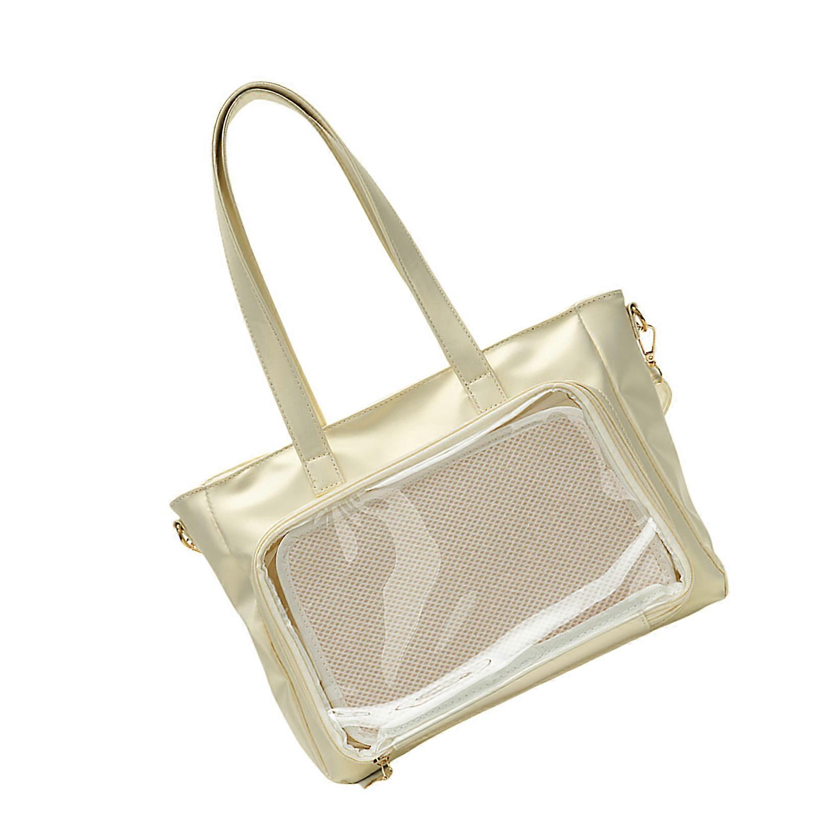 Trendy Transparent Handbag With Adjustable Strap Spacious Shoulder Crossbody Pruse For Shopping And Casual Trvel  Pearlescent white