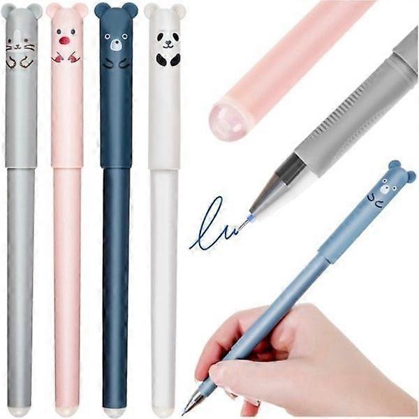 Animal Pattern Erasable Ink Pens - 4-Pack, Multiple Colors