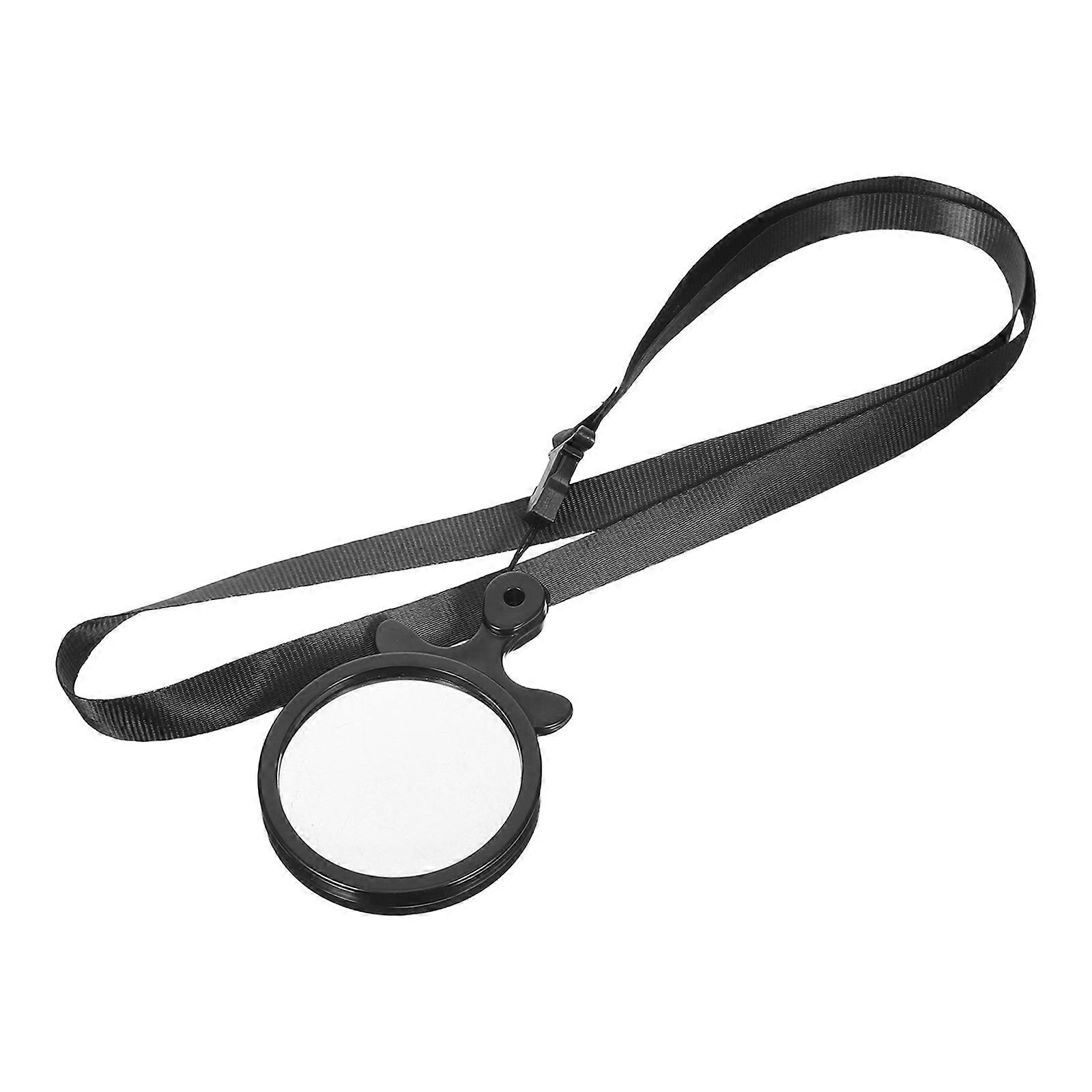 Portable Pocket Magnifier for Reading with Lanyard Black Handheld
