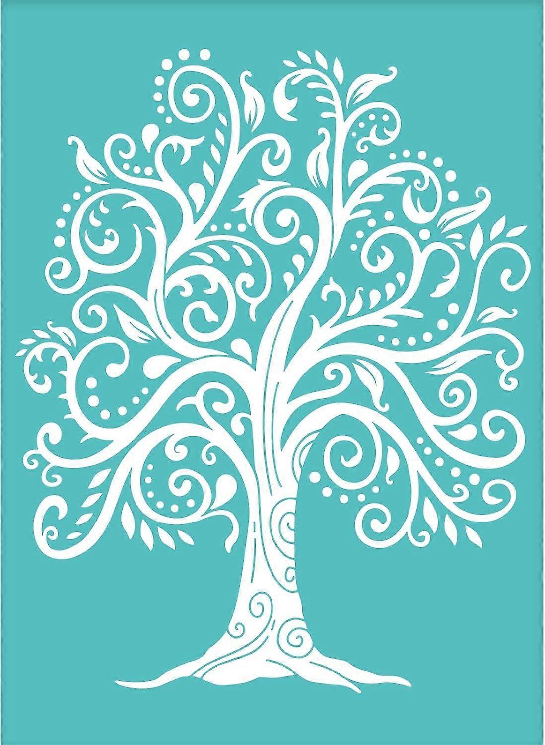 2pcs Self-Adhesive Silk Screen Printing Stencils Fancy Tree Pattern Mesh Transfers Stencil Reusable Silkscreen Stencil for Printing on Wood T-shirts C