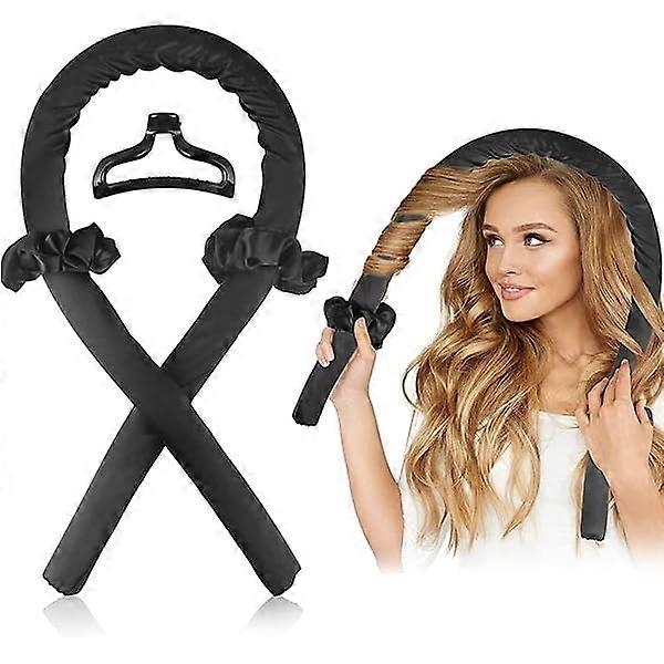 Heatless Curling Rod Set with Clips for Overnight Heat Styling, Black, Large