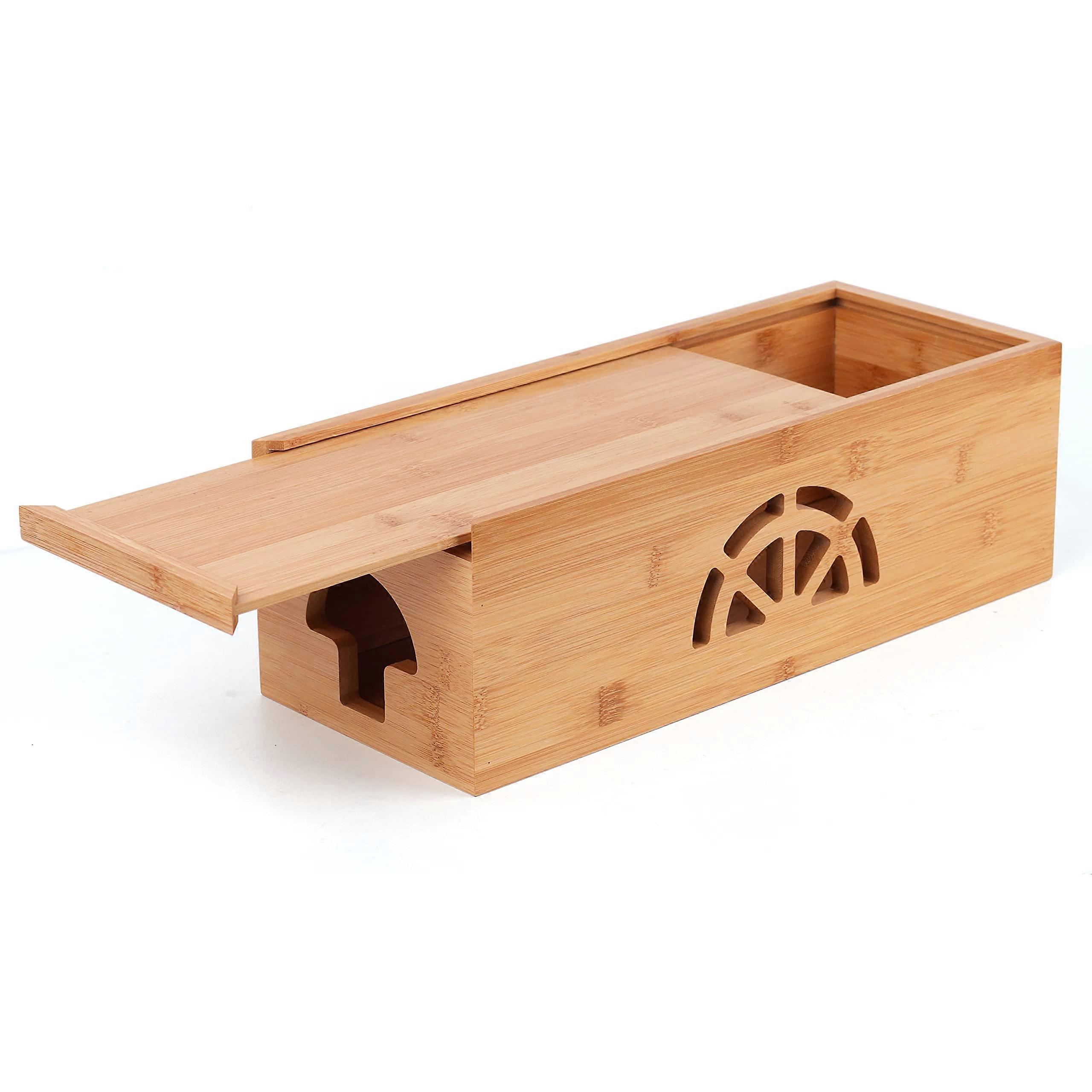 Extra Large Bamboo Cable Management Box with Lid, Cord Organizer for Power Strips and Wires, 1pcs
