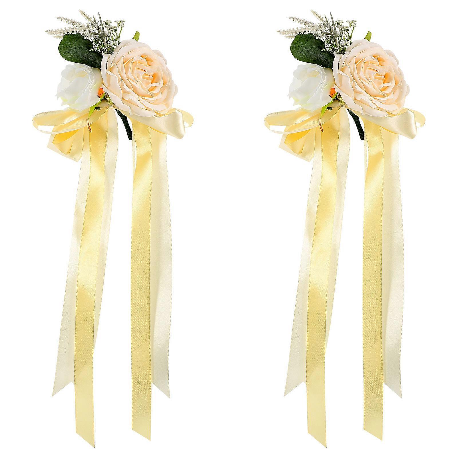 Wedding Car Decorations Rearview Mirror Decor Artificial Flower 2Pcs