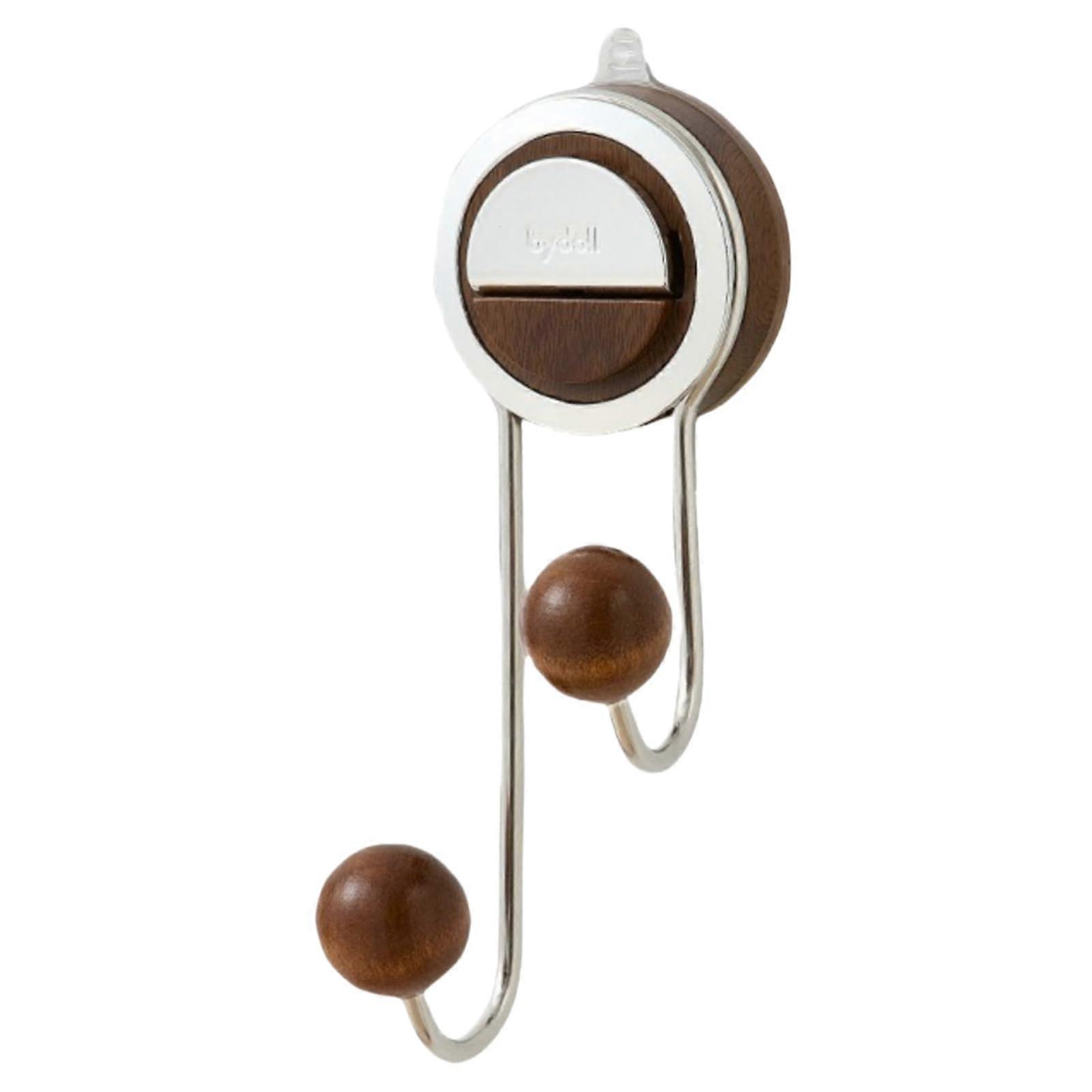 Wall Suction Hooks HeavyDuty NoDrill Reusable Double Hook for Bathroom Kitchen (Walnut)