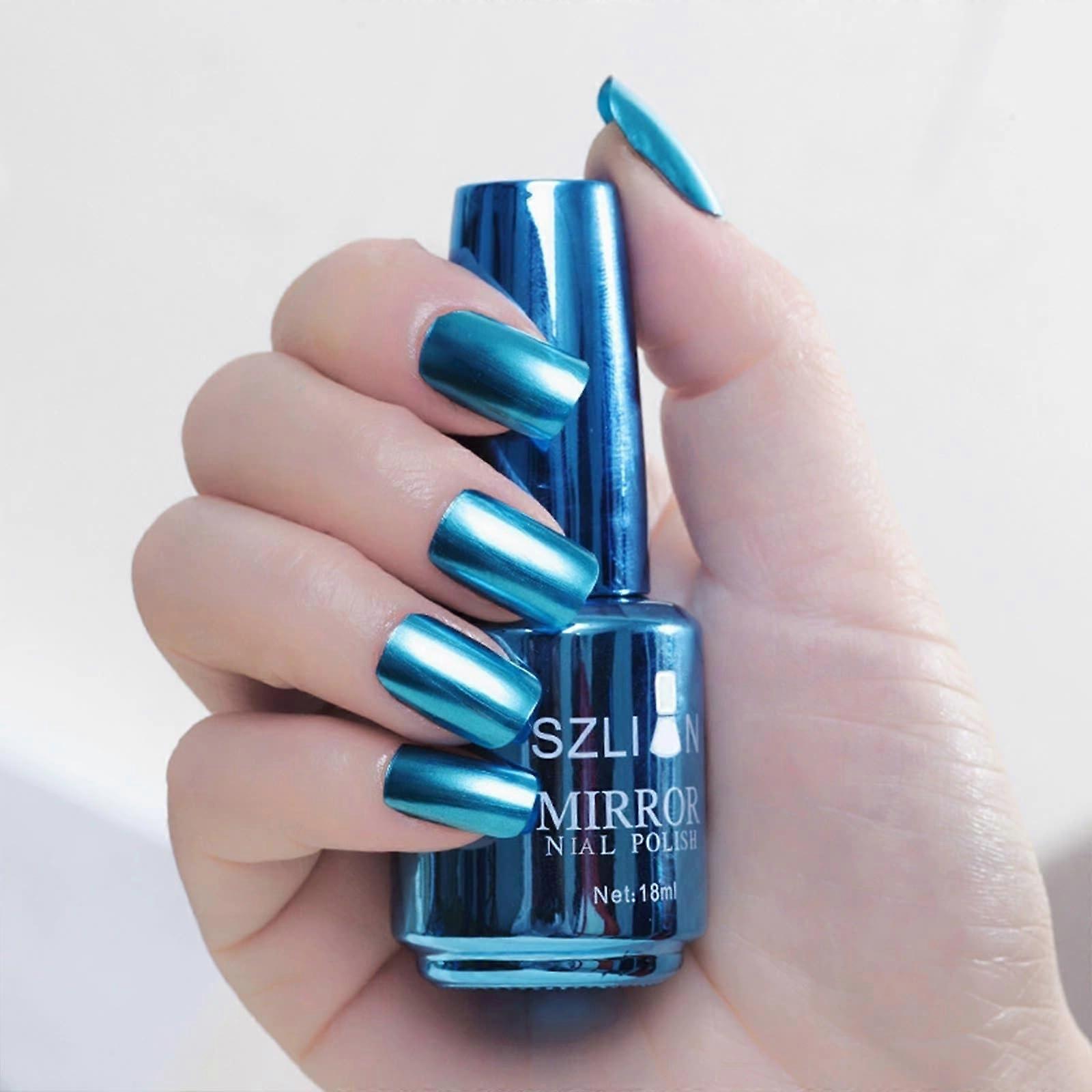 Blue Metallic Mirror Nail Polish, Long Lasting Quick Dry  Gloss Nail Lacquer 10ml