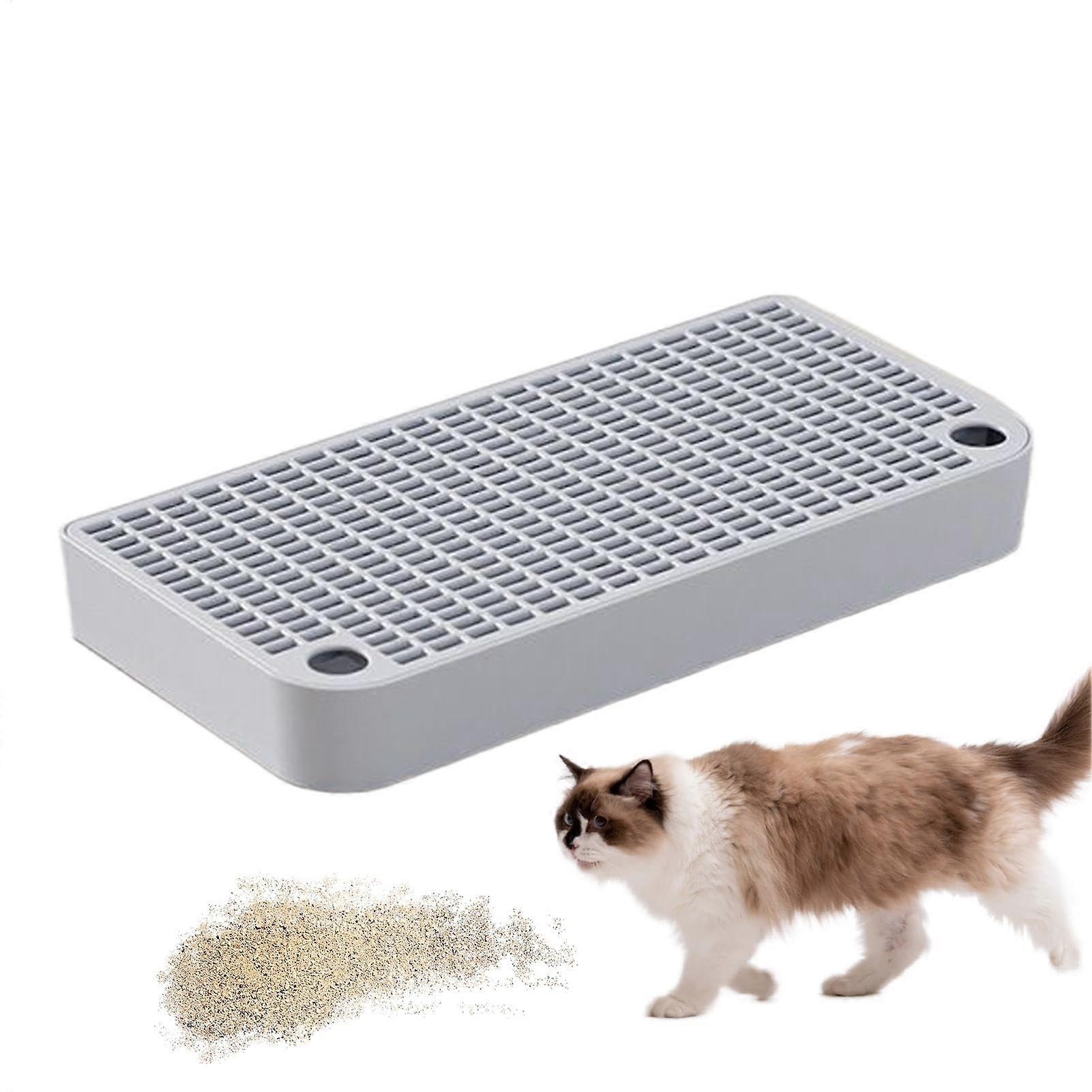 Waterproof Cat Litter Mat with Ramp, Efficient Litter Capture for Large Litter Boxes, Light Gray