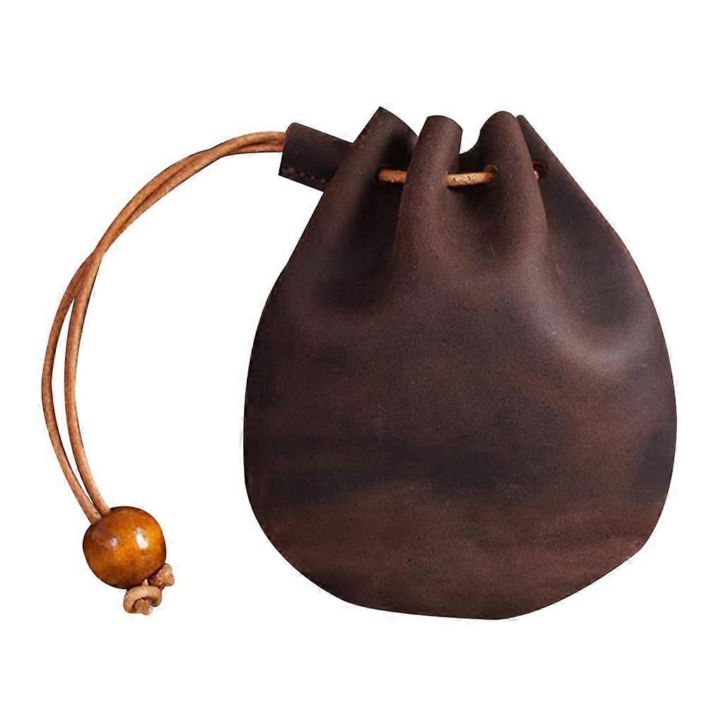Leather Coin Pouch with Secure Drawstring Closure Medieval Renaissance Style Belt Loop Coffee
