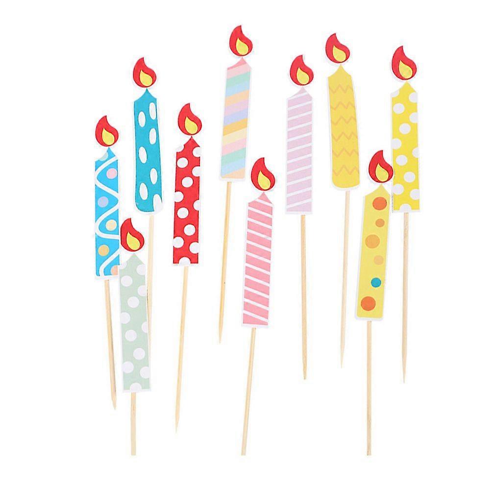 50Pcs Paper Candle Decoration Flame Candle Pattern Adornment Cake Insert Decor