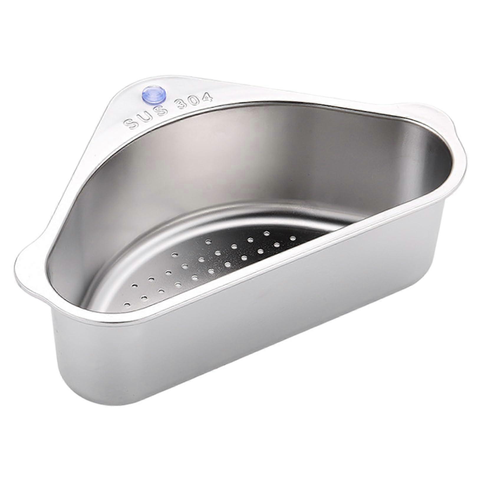 Stainless Steel Triangle Sink Strainer Basket with Suction Cup, AntiClog Mesh for Kitchen