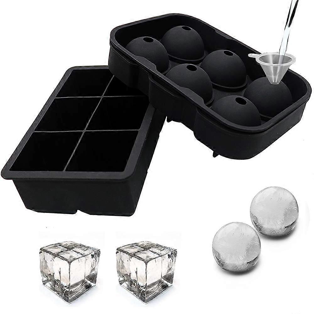 Ice Cube Trays 2 Pack Silicone with Lid Sphere and Large Square Molds Easy Release BPA