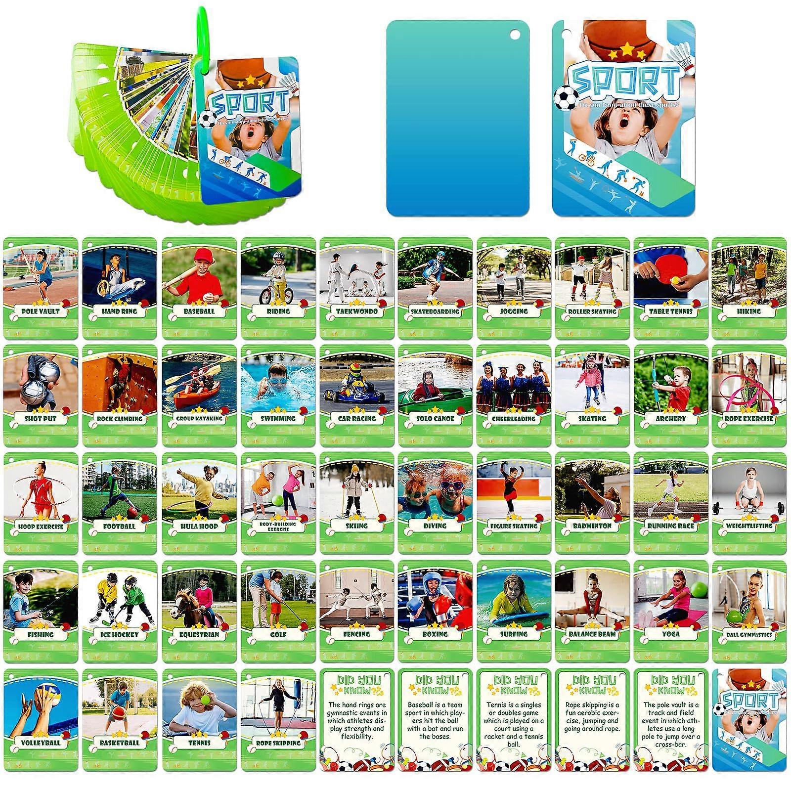 45Pcs Sports Flash Cards for Kids, Waterproof Durable Exercise Learning Set for Physical Activity