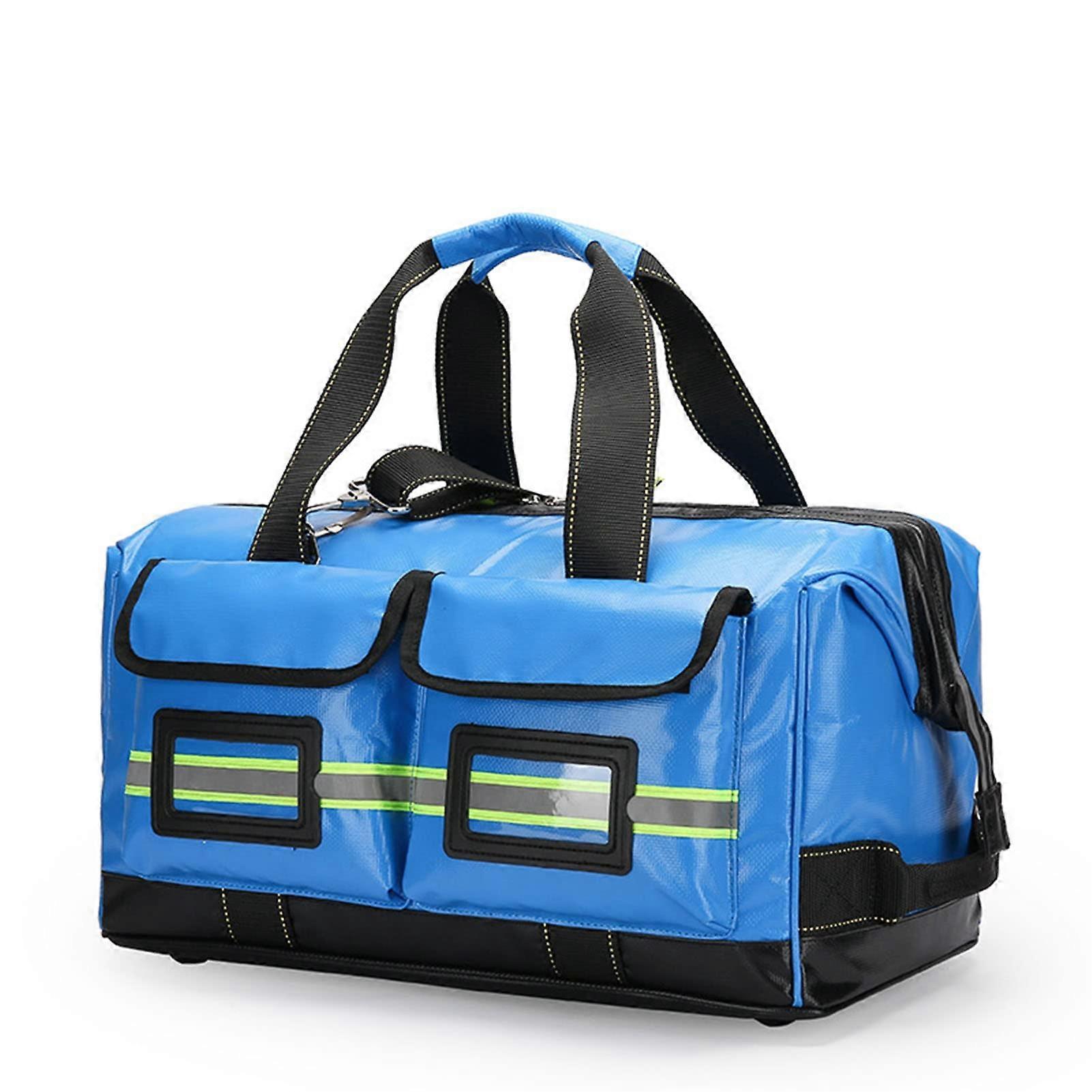 First Aid Bag Sky Blue Waterproof Trauma Backpack with Reflective Strips and Layered Compartments