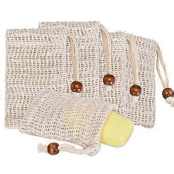 Soap Saver Bag Set, Cotton Linen Mesh Exfoliating Pouch with Drawstring for Shower and Bath