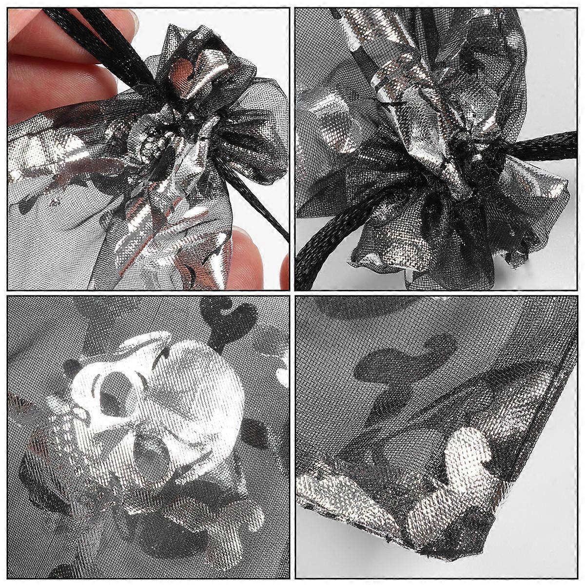 Dark Grey Organza Bundle Pockets for Storage 100Pcs Halloween Drawstring Bags