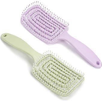 Lot de 2 brosses démêlantes pour cheveux mouillés et secs. Brosse incurvée aérée pour démêlage facile des cheveux bouclés, raides et épais, pour femmes et hommes. Sans additifs.