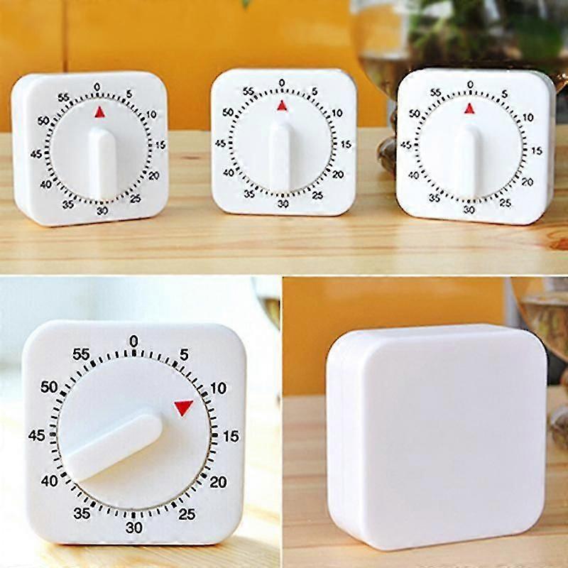 Novelty White Square 60-Minute Mechanical Kitchen Timer with Reminder Function