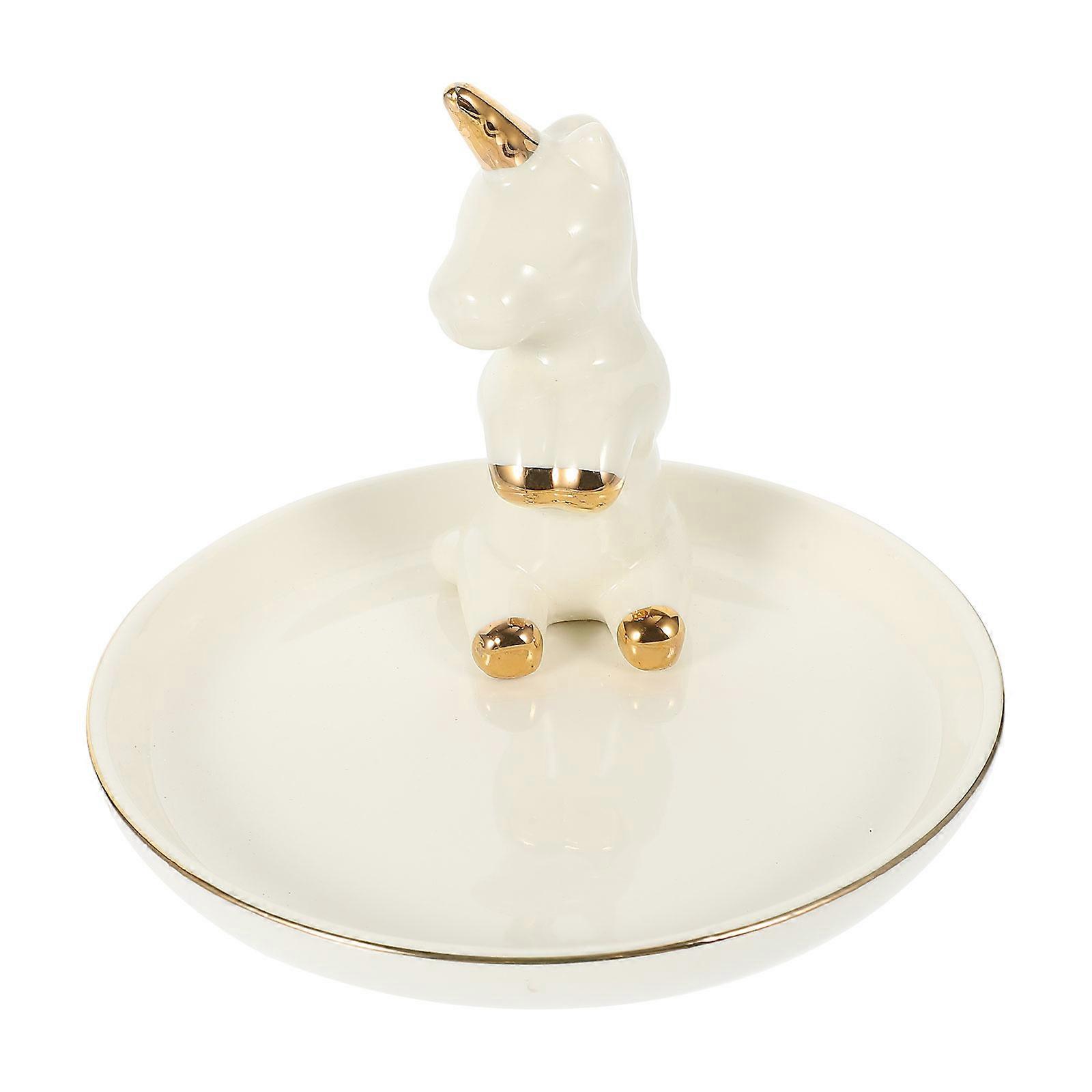 Ivory Ceramic Ring Tray Multi-Function Decorative Jewelry Holder for Storage