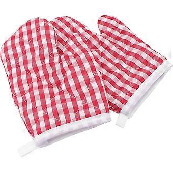 2-Piece Kids Oven Mitts, Polyester and Cotton Heat Resistant Gloves for Baking and Pretend Play Kitchen, with Hanging Loop - Red