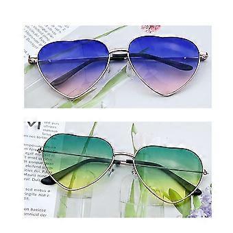 Dois pares de óculos de sol Hippy Specs em formato de coração, azul claro (parte superior e inferior) + verde (parte superior e inferior) e amarelo (parte inferior), para acessório de fantasia hippie, armação em ouro rosa.