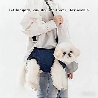 Denim Pet Backpack with Black Trim, One Shoulder Travel Carrier for Small Dogs, Outdoor Handbag Carrier