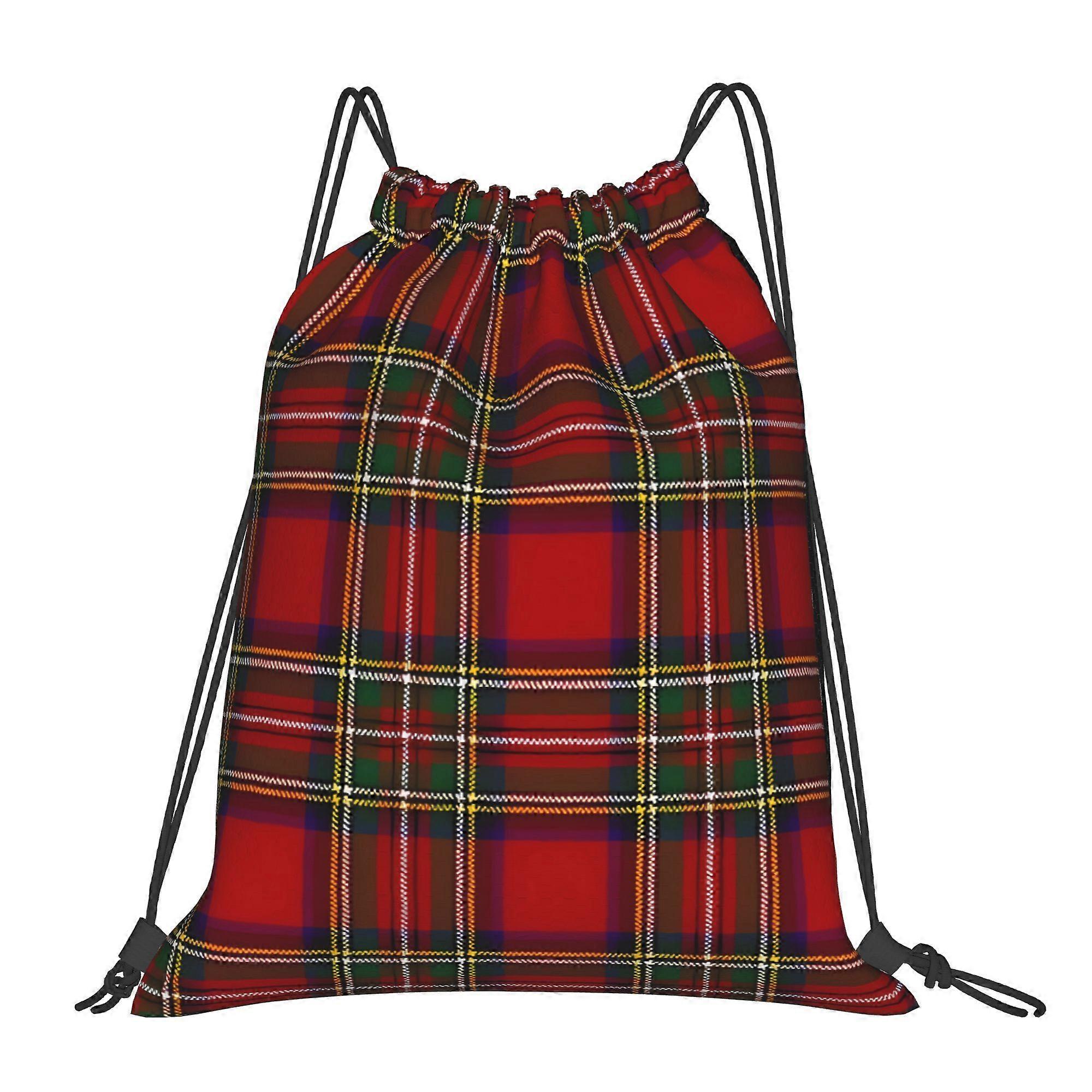 2D Flat Drawstring Bag, Scottish Plaid Drawstring Bag-Cqazw