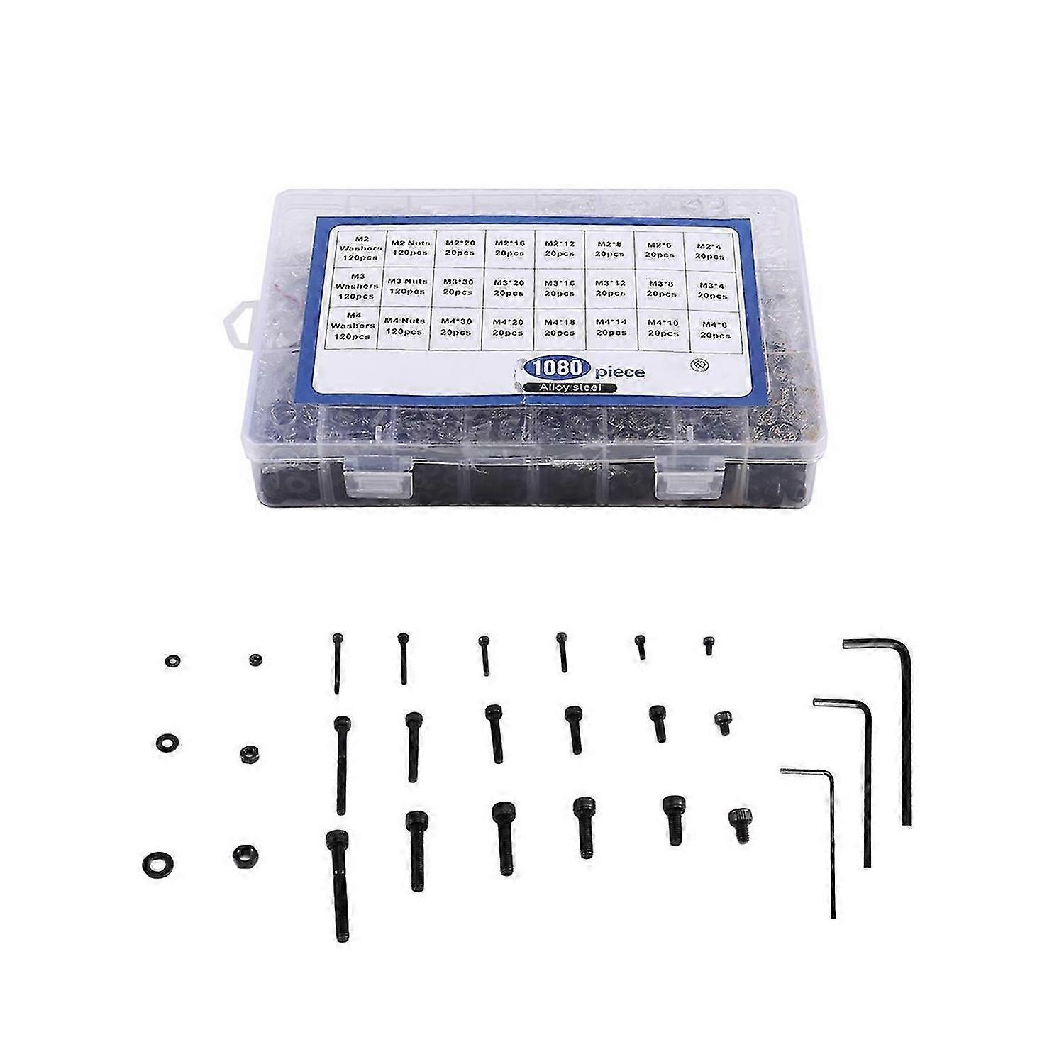 1080Pcs M2 M3 Hex Socket Head Cap Screws Kit